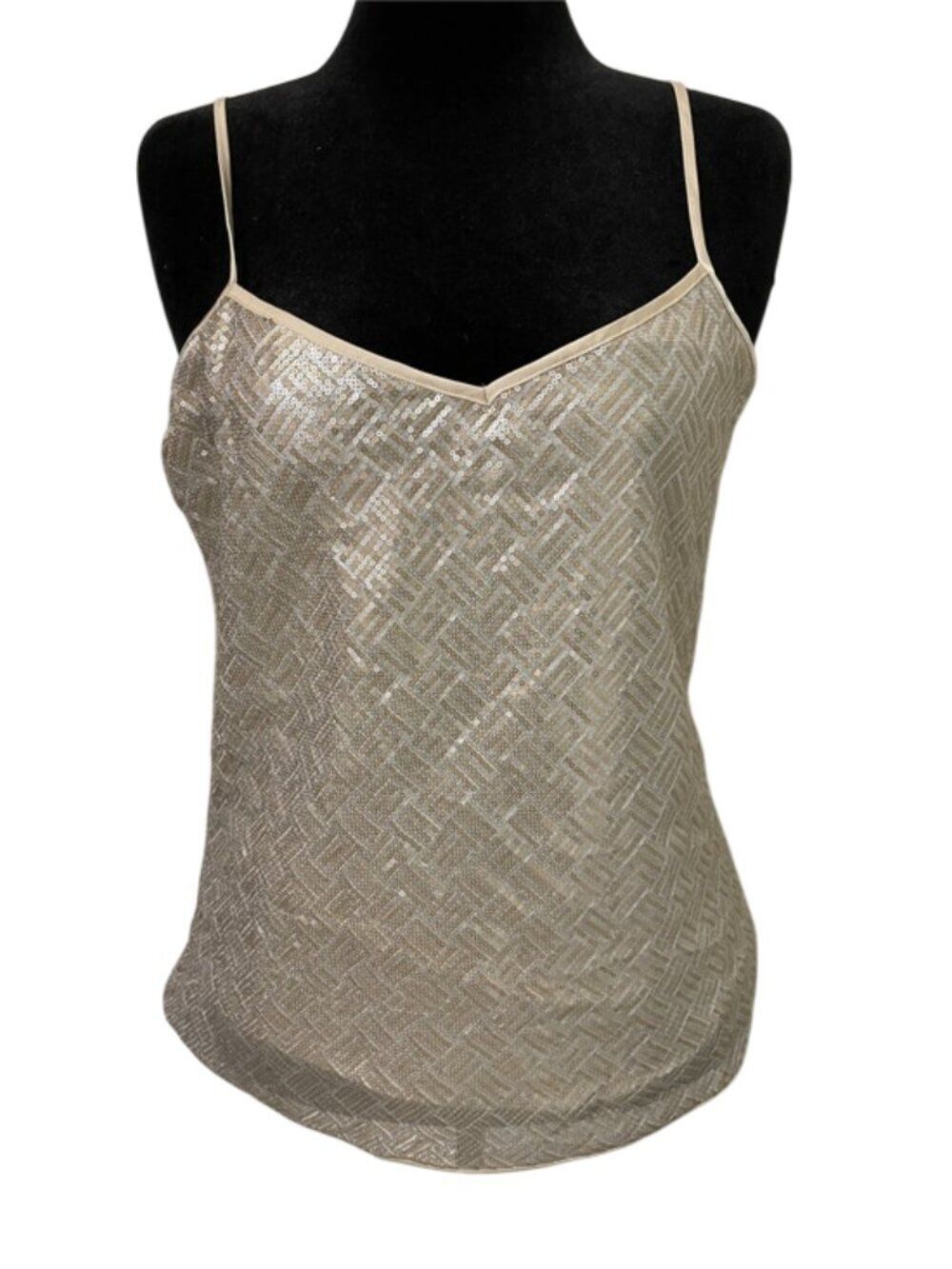 Banana Republic Sequin Cami Top Womens L Gold Silver Geometric Tank